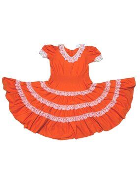 VTG Handmade Square Dancing Dress M Puff Sleeves Tiered Circle Skirt Rockabilly